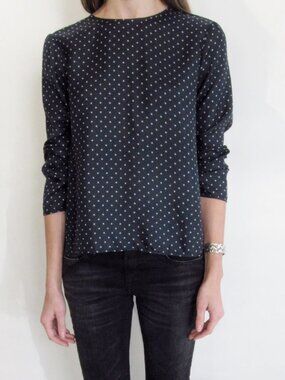 Jenni Kayne Polka Dot Silk Blouse in Navy, size XS